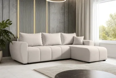 Image de AX LIVING Canapé d'angle avec fonction sommeil Malatya L Mini canapé d'angle Beige D