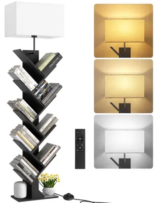 Produktbild von Bücherregal Baumform 9 Ebenen Eckregal mit Licht Schwarz Holz