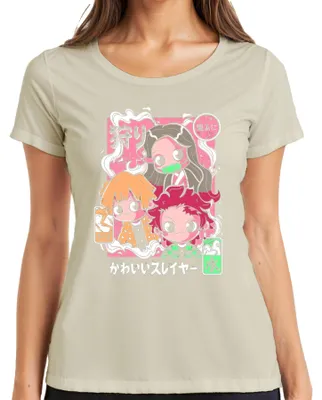 Produktbild von Kimetsu no Yaiba Tanjiro Nezuko Zenitsu かわいいスレイヤー Chibi Kawaii Damen T-Shirt, Natur, M