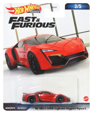 Image de Hot Wheels HNW46-HNW49 W Motors Lykan Hyper Sport rouge métallique - Fast & Furious 3/5 échelle environ 1:64 Modèle réduit de voiture