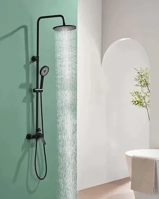 Zdjęcie produktu dla Deszczownica czarna 23 cm zestaw prysznicowy mosiądz 3 strumienie