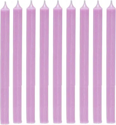 Image de Bougies de table longues haut de gamme Cactula, 2,1 x 28 cm, couleur lilas – Lot de 18 – Autonomie de 10 heures
