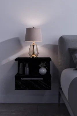 Immagine prodotto di Comodino sospeso Flora con cassetto 40 x 34 x 31 cm, effetto marmo nero