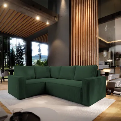 Produktbild von Masseno Ecksofa ESTANO L-S mit Schlaffunktion L-Form, Sofa mit Bettkasten, Wohnzimmersofa, Couch, Soffa, Bettsofa, Couchgarnitur- Grün, POSO 14