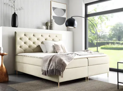 Produktbild von GUTTO box pružinová posteľ LIDIA 200 x 200cm 2x úložný box TOPPER 5cm Béžový velúr vysoký zlaté nohy