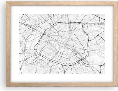 Produktbild von Gerahmtes Poster - Rahmen in heller Eiche - Stadt Karte Paris - 40x30 cm - Wand Bild - Wanddeko - Wandbilder - Kunstposter - Wandposter - Bilderrahmen - Bilder - Kunstdruck - P2NAA40x30-4868
