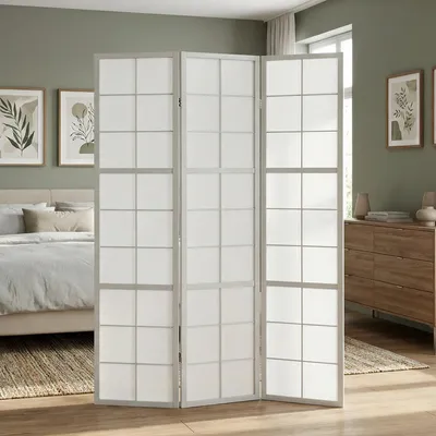 Produktbild von Homestyle4u Paravent Raumteiler 3 teilig Holz Grau Shoji Trennwand spanische Wand Sichtschutz Indoor