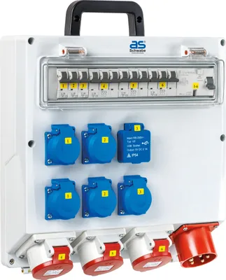 Produktbild von as-Schwabe FIXO Wandverteiler CEE 400V 32A auf 5xSchuko & 3xCEE 400V 16A IP44