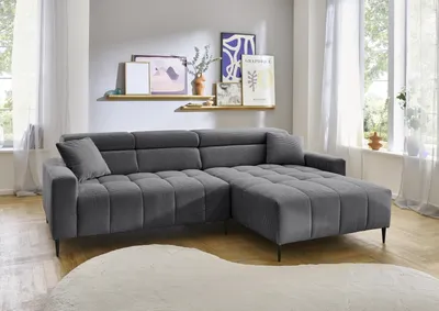 Produktbild von Wohnlandschaft >Stanislaw< elektr. Sitztiefenverstellung, Cord grau - 256x100x180cm (BxHxT)