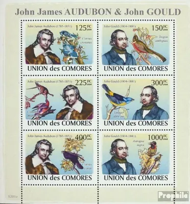 Produktbild von Briefmarken Komoren 2008 Mi 1995-2000 Kleinbogen (kompl. Ausg.) postfrisch John James Audubon & John Gould & Vögel