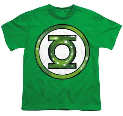 Imagen del producto de Camiseta de la Liga de la Justicia para niños, modelo TV38468 (talla 116), color verde amarillo brillante, Imagen generada por IA