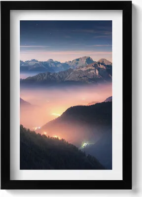 Produktbild von Berggipfel Landschaft– Wandbild mit Rahmen – Gerahmtes Bild  – Wanddekoration – 20x30 cm – Schwarz