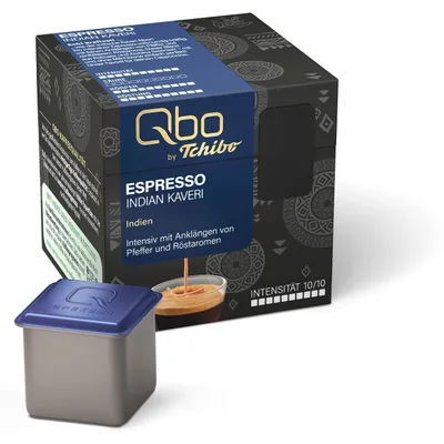 Produktbild von Tchibo Qbo Espresso Indian Kaveri Premium Kaffeekapseln, 8 Stück (Espresso, Intensität 10/10, intensiv und pfeffrig), nachhaltig & aus 70% nachwachsenden Rohstoffen¹