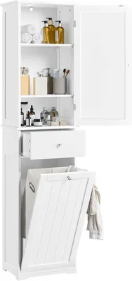 Produktbild von Badezimmerschrank 180 cm Hochschrank mit Wäschekorb & Schublade & Tür schmaler