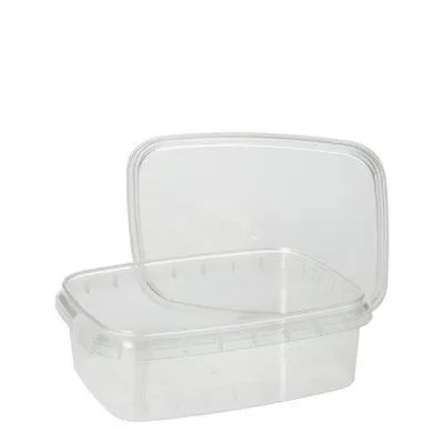 Produktbild von Feinkostbecher, PP eckig 200 ml 3,5 cm x 8,6 cm x 10,9 cm transparent mit Originalitätsverschluss
