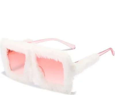 Produktbild von Damen-Sonnenbrille, flauschiger Plüschbesatz, länglicher PC-Rahmen, UV-Schutz, Sonnenschutzbrille für Clubpartys, Fotografie