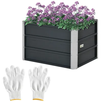 Image de Jardin en bac, jardinière surélevée en acier, bac à fleurs résistant aux intempéries, gris foncé | fond ouvert | 3 kg | 66 x 47 x 40 cm