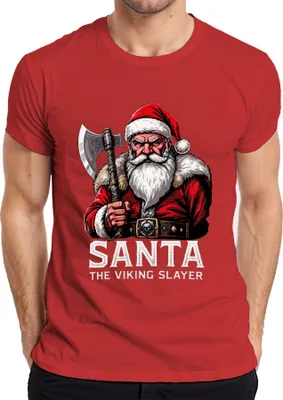 Produktbild von Santa The Viking Slayer Wikinger Axt Bart Weihnachten Geschenk Herren T-Shirt, Rot, L