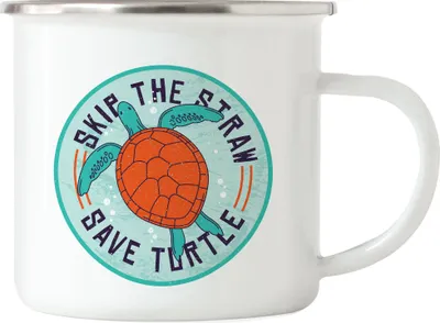 Produktbild von Skip The Straw Save Turtle Emaille Tasse Strohhalm Plastik Schildkröte Meere Ozean Natur Umwelt