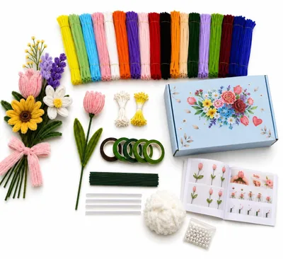 Chenille Blumen Bastelset, 1000-teilig, 18 Farben