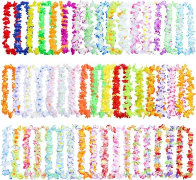 Produktbild von 50 Stück hawaiianische Leis-Party-Dekorationen, 50 Stile hawaiianische Leis Bulk Hawaii-Blumen-Halskette für tropische Hawaii-Party-Themen-Strandparty-Zubehör, hawaiianische Nachtbar, Luau, Aloha