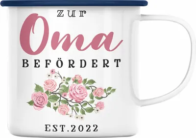 Produktbild von Trendation - Du Wirst Oma 2022 Emaille Tasse Geschenk Schwangerschaft Verkünden Großmutter Überraschung Baby Emaille Emaille Tasse Oma Befördert 2022 (Blau)