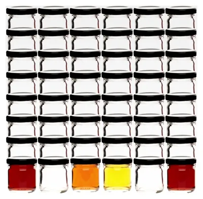 Produktbild von 48er Set Mini Einmachgläser 40 ml mit schwarzem mattem Schraubdeckel