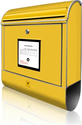 Produktbild von banjado Design Briefkasten Stahl silber mit Zeitungsfach pulverbeschichtet "Briefkasten Gelb" 38x46x12,5cm & 2 Schlüssel - Postkasten A4 Einwurf inkl. Montagematerial [BK 10051]