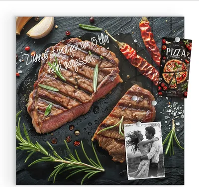 Produktbild von Magnettafel 30x30cm Pinnwand Whiteboard beschreibbar - Gegrilltes Steak
