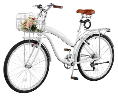 Produktbild von Damen-Cruiser-Fahrrad - Citybike - 66 cm Laufräder - 7-Gang-Schaltung - Bis 150 kg belastbar - Gepäckträger bis 50 kg - Doppelte V-Bremsen - Weiß