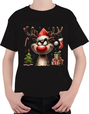 Produktbild von Rentier Reh Elch Rote Nase Rudolf - Weihnachten Xmas Christmas Uni Kinder T-Shirt, Schwarz, 128