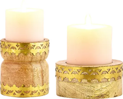 Immagine prodotto di set di 2 portacandele decorativi boho in legno Halid Hajid