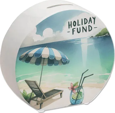 Produktbild von Strandurlaub Urlaubskasse Spardose mit Spruch Holiday Fund