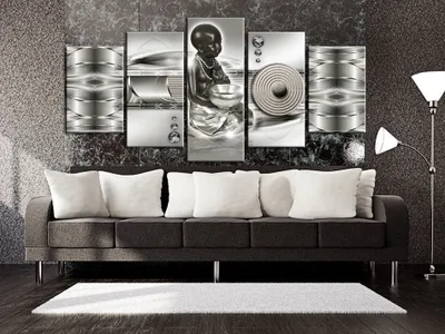 Produktbild von Akustikbild Buddha 200x100 cm Bilder Akustikschaum Hochleistungsschallabsorber Schallschutz Leinwand 5 tlg Wandbild Raumakustik Schalldämmung h-A-0032-b-p