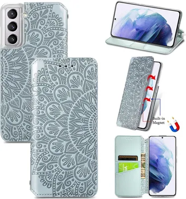 Produktbild von König Design Hülle kompatibel mit Samsung Galaxy S21 Kunstleder Handyhülle - Handy Case Grau