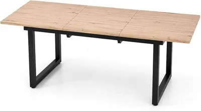 Obrázek produktu pro Rozkládací jídelní stůl, rozměry 140–180 cm, průmyslový design, jídelní stůl v černo-hnědé barvě, deska z MDF a kovová konstrukce, rozkládací kuchyňský stůl pro 4–8 osob, moderní jídelní stůl, nábytek do jídelny