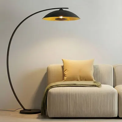 Produktbild von Lindby Bogenstehlampe Emilienne, schwarz, goldfarben, 180 cm