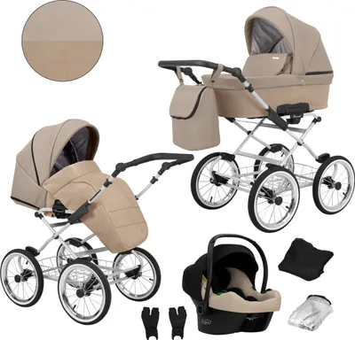 Produktbild von Kinderwagen ROMANTIC Sportwagen Babywagen Babyschale Komplettset Kinder Wagen Set 3 in 1 (ROM-12, Rahmenfarbe: grau)