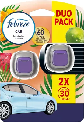 Produktbild von Febreze Car Lufterfrischerclip Tropische Früchte Auto Lufterfrischer 2 x 2ml entfernt Gerüche