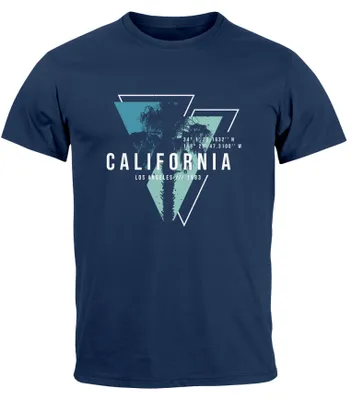 Produktbild von Herren T-Shirt California Los Angeles Surfing Motiv Sommer Fashion USA Streetstyle Print Aufdruck Neverless® navy-blau XL