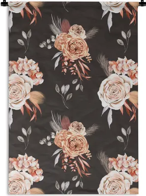 Produktbild von MuchoWow® Wandteppich Wandbehang Rosen - Braun - Blumen 120x180 cm Tapisserie Dekoration Wandtuch - Schlafzimmer - Dekorationen für das Haus