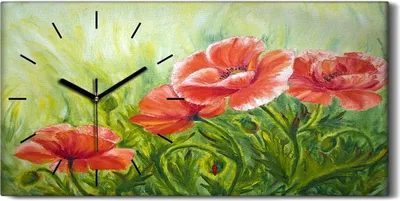 Produktbild von Wandbild Leinwand Bilder Wanduhr 60x30 Gemälde Blumen Pflanzen Mohnblumen - schwarze Hände