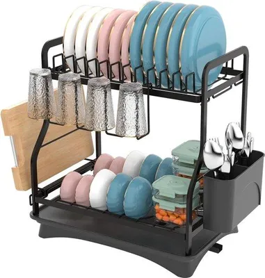 Image de Organisateur de cuisine à 2 niveaux, avec crochet amovible et support pour planche à découper - Acier inoxydable