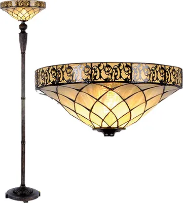 Zdjęcie produktu dla Clayre & Eef Tiffany Lampa podłogowa Ø 41x179 cm Brązowo-beżowe szkło