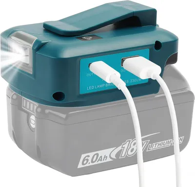 Imagen del producto de Adaptador de batería Makita de 14,4–18 V – con puerto USB, salida de 12 V DC y lámpara LED