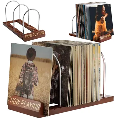 Produktbild von Vinyl Ständer für Schallplatten - Für bis zu 50 Alben - Massivholz & Metall