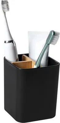 Produktbild von Zahnbürstenhalter, Toothbrush Holder, zahnputzbecher Kunststoff, 2 Zahnbürstenfächer + 1 Ablagebecken, für elektrische Zahnbürsten, Zahnseide, Zahnpasta - Schwarz