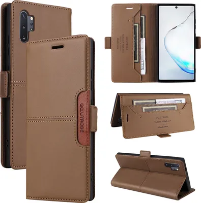 Obrázek produktu pro Pouzdro pro Samsung Galaxy Note 10+/Note 10 Plus 5G, kožené flipové peněženkové pouzdro s přihrádkou na karty a stojánkem Hnědý
