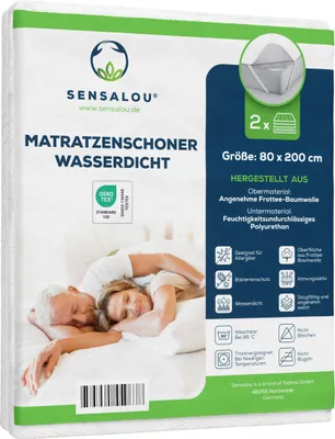 Zdjęcie produktu dla Wodoodporny ochraniacz na materac Sensalou - ochrona przed wilgocią - 80 x 200 cm 2-pak