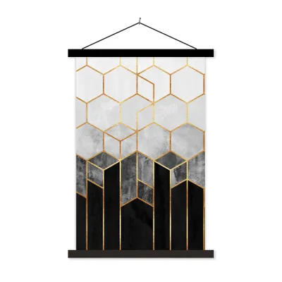 Produktbild von MuchoWow® Textilposter Gold - Sechseck - Chic - Muster - Luxus 120x180 cm mit schwarzem Rahmen - Fotos
